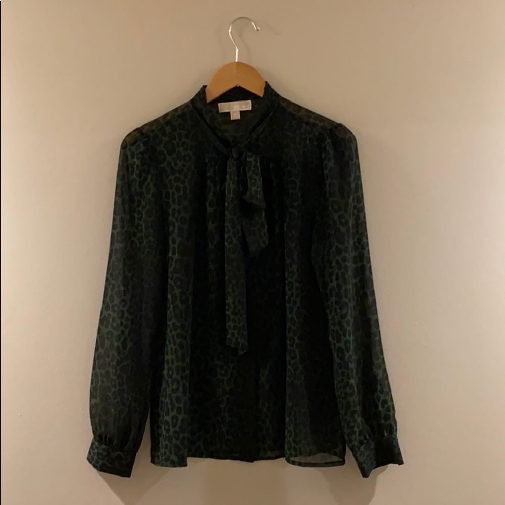 Michael Kors Bow Animal Print Sheer Blouse M